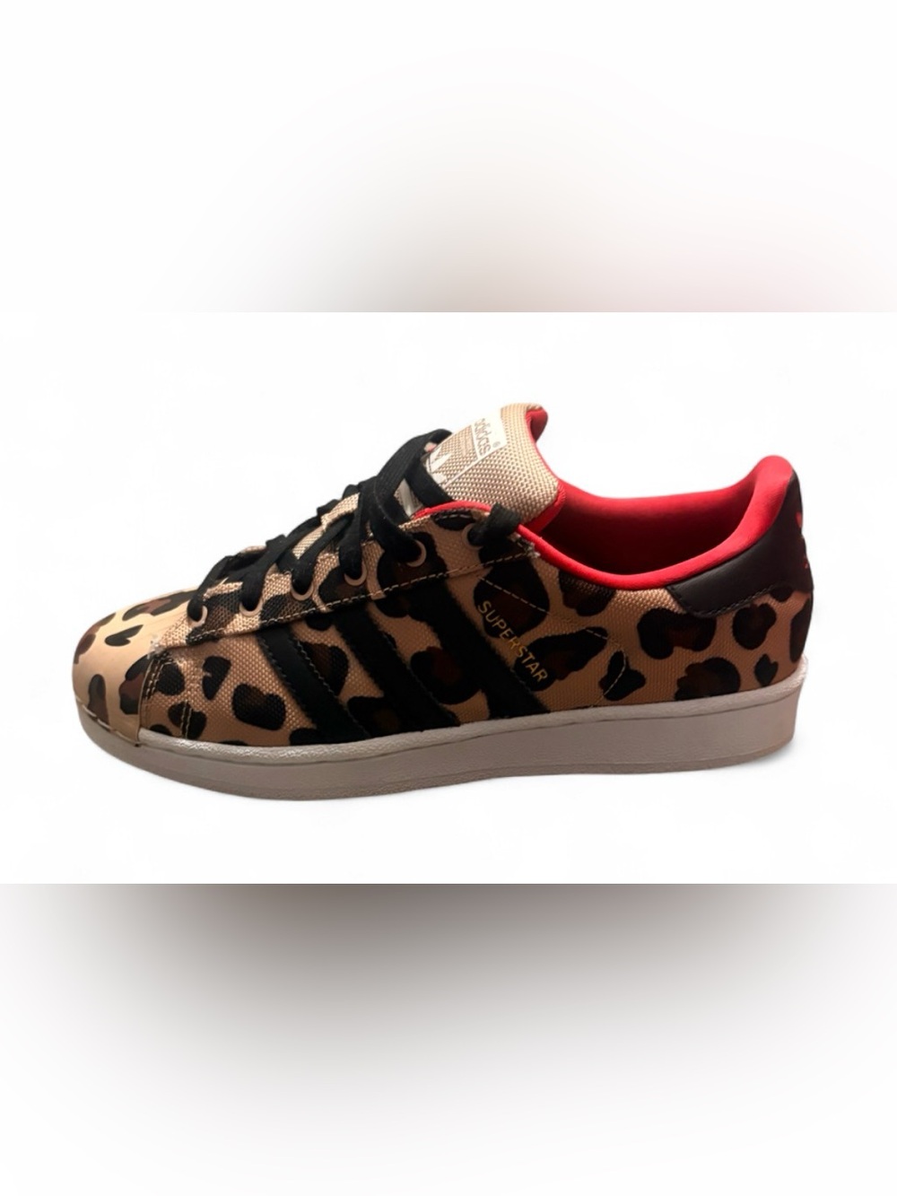 adidas Kids Superstar Leopard Print Sneakers - Tan/Black/Red